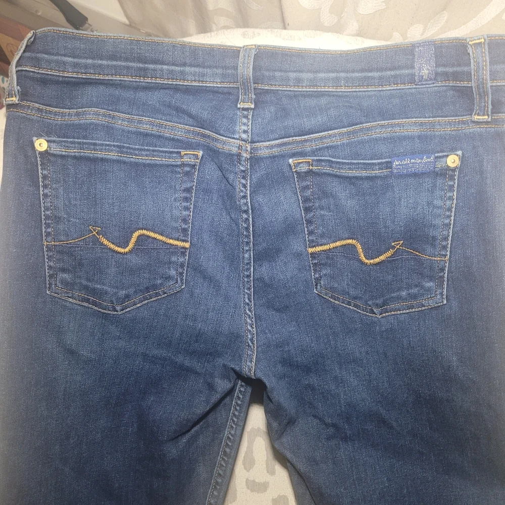 7 For All Mankind Gwenevere Blue Waters Mid Skinny Frayed Denim Jean - Picture 10 of 11